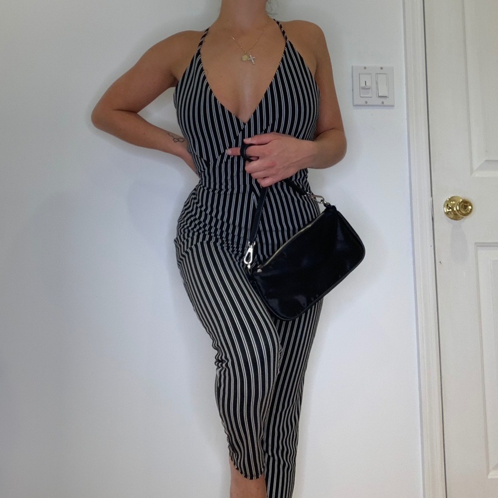 STRIPED CROSS BACK JUMPSUIT